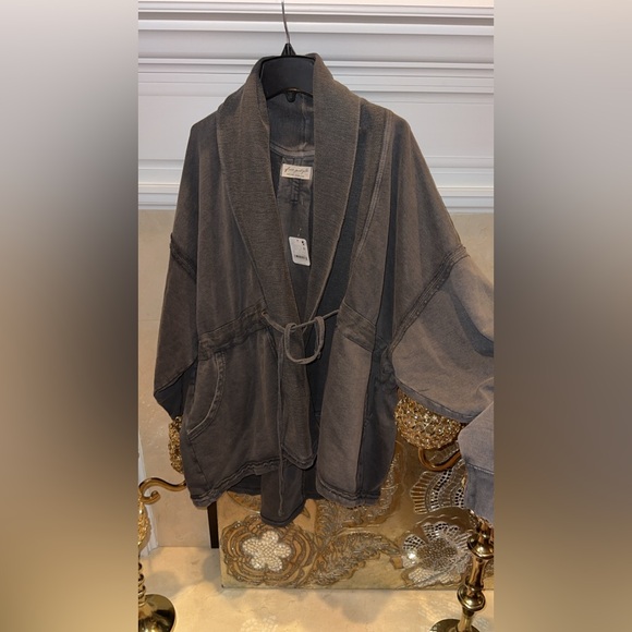 Free People Charcoal Shawl Collar Cardigan